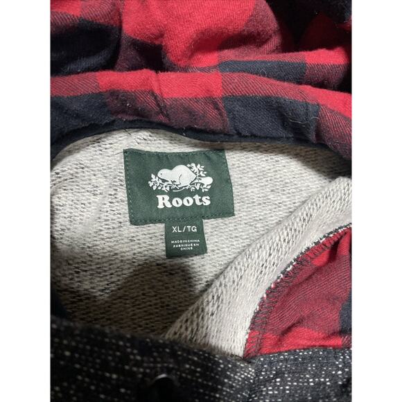 Roots Hoodie Mens Extra Large Grey Canada Buffalo Plaid Maple Leaf Heritage XL - Picture 5 of 10
